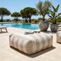 Salon de jardin modulable rayé 5 places avec 2 chauffeuses, 1 fauteuil d'angle, 1 méridienne et 1 pouf
