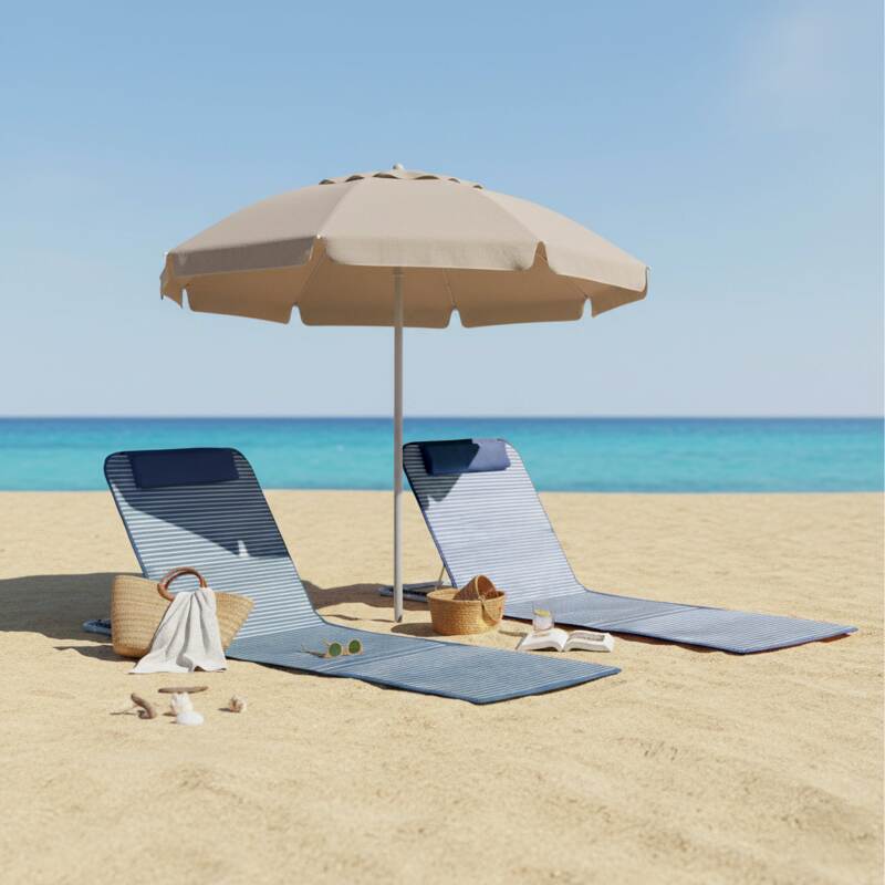 Lot de 2 matelas de plage pliants rayés inclinables 5 positions