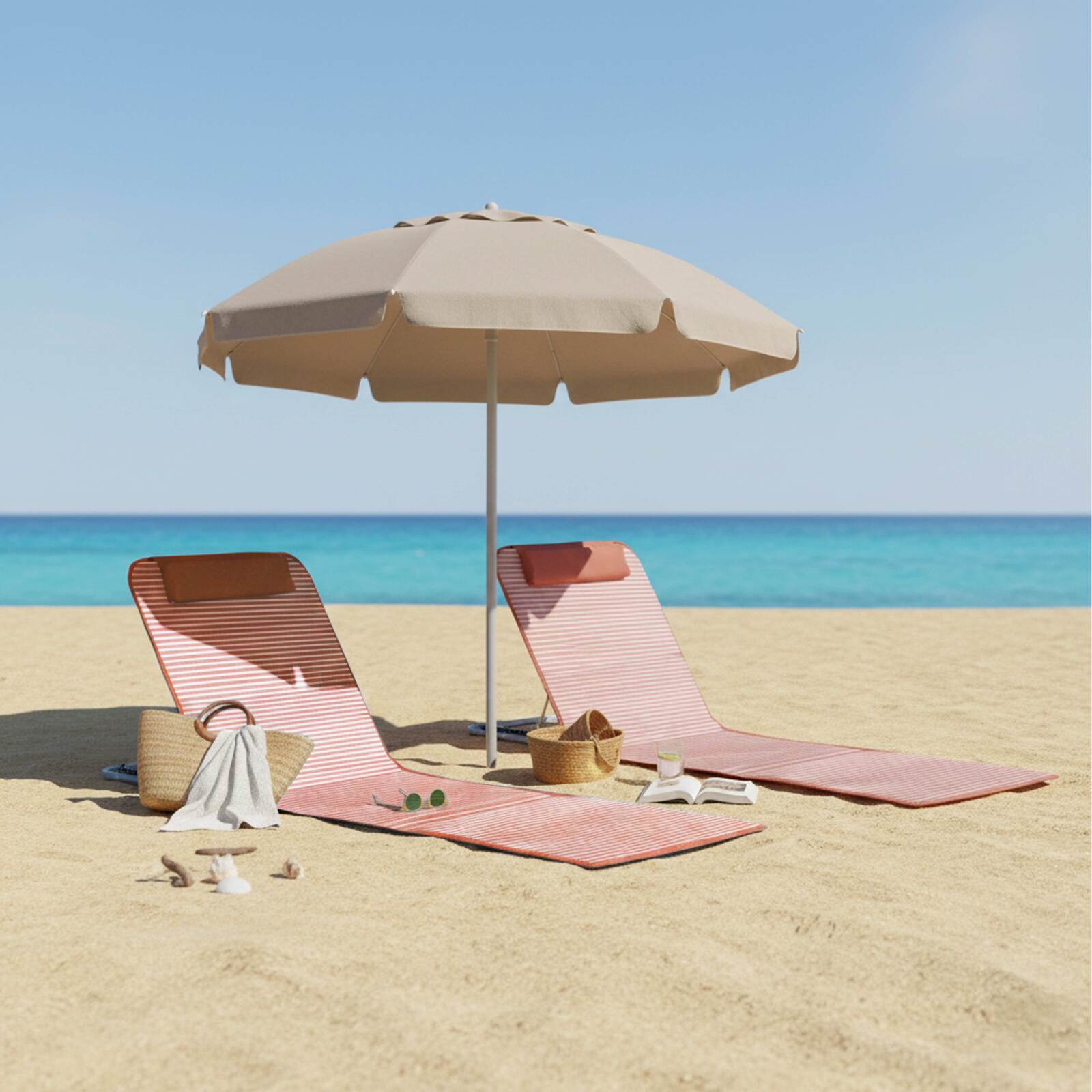 Lot de 2 matelas de plage pliants rayés inclinables 5 positions