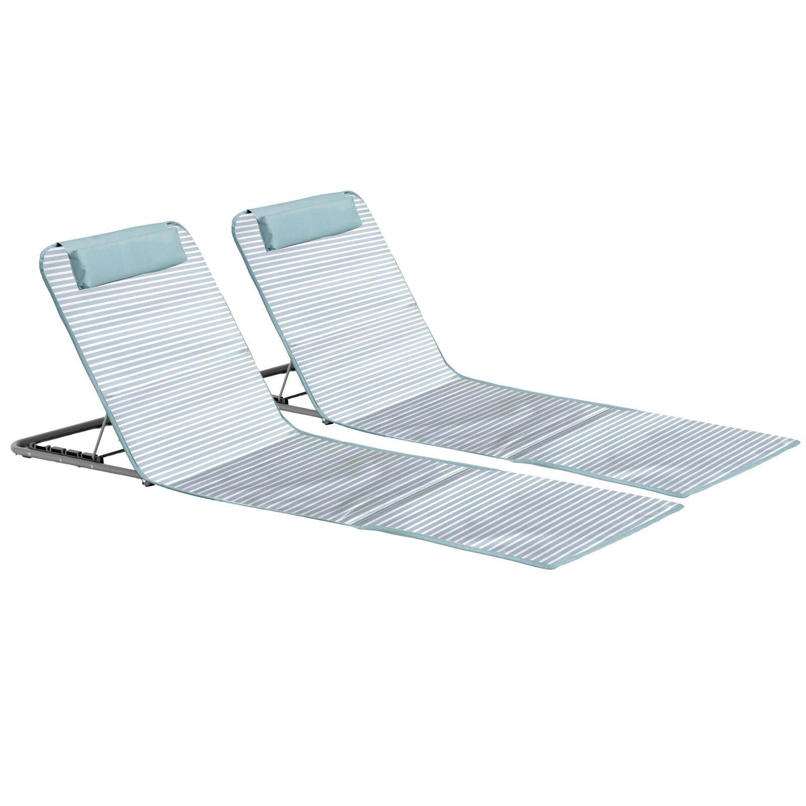 Lot de 2 matelas de plage pliants rayés inclinables 5 positions
