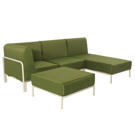 Salon de jardin modulable 4 places avec 1 chauffeuse, 1 fauteuil d'angle, 1 méridienne et 1 pouf | Oviala