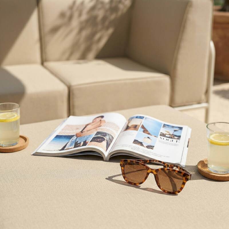 Salon de jardin modulable 4 places avec 1 chauffeuse, 1 fauteuil d'angle, 1 méridienne et 1 pouf (3/7)