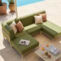 Salon de jardin modulable 4 places avec 1 chauffeuse, 1 fauteuil d'angle, 1 méridienne et 1 pouf