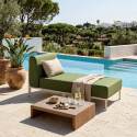Salon de jardin modulable 4 places avec 1 chauffeuse, 1 fauteuil d'angle, 1 méridienne et 1 pouf