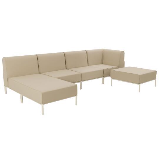 Salon de jardin modulable 5 places en aluminium avec 2 chauffeuses, 1 fauteuil d'angle, 1 méridienne et 1 pouf | Oviala