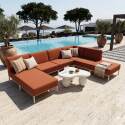 Salon de jardin modulable 6 places avec 3 chauffeuses, 1 fauteuil d'angle, 1 méridienne et 1 pouf