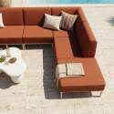 Salon de jardin modulable 6 places avec 3 chauffeuses, 1 fauteuil d'angle, 1 méridienne et 1 pouf