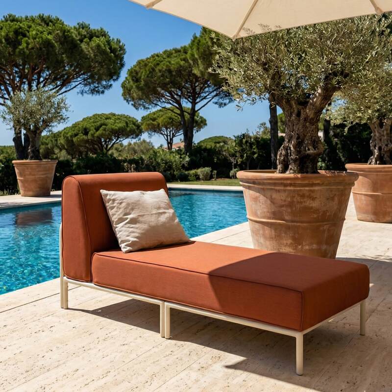 Salon de jardin modulable 6 places avec 3 chauffeuses, 1 fauteuil d'angle, 1 méridienne et 1 pouf (4/7)