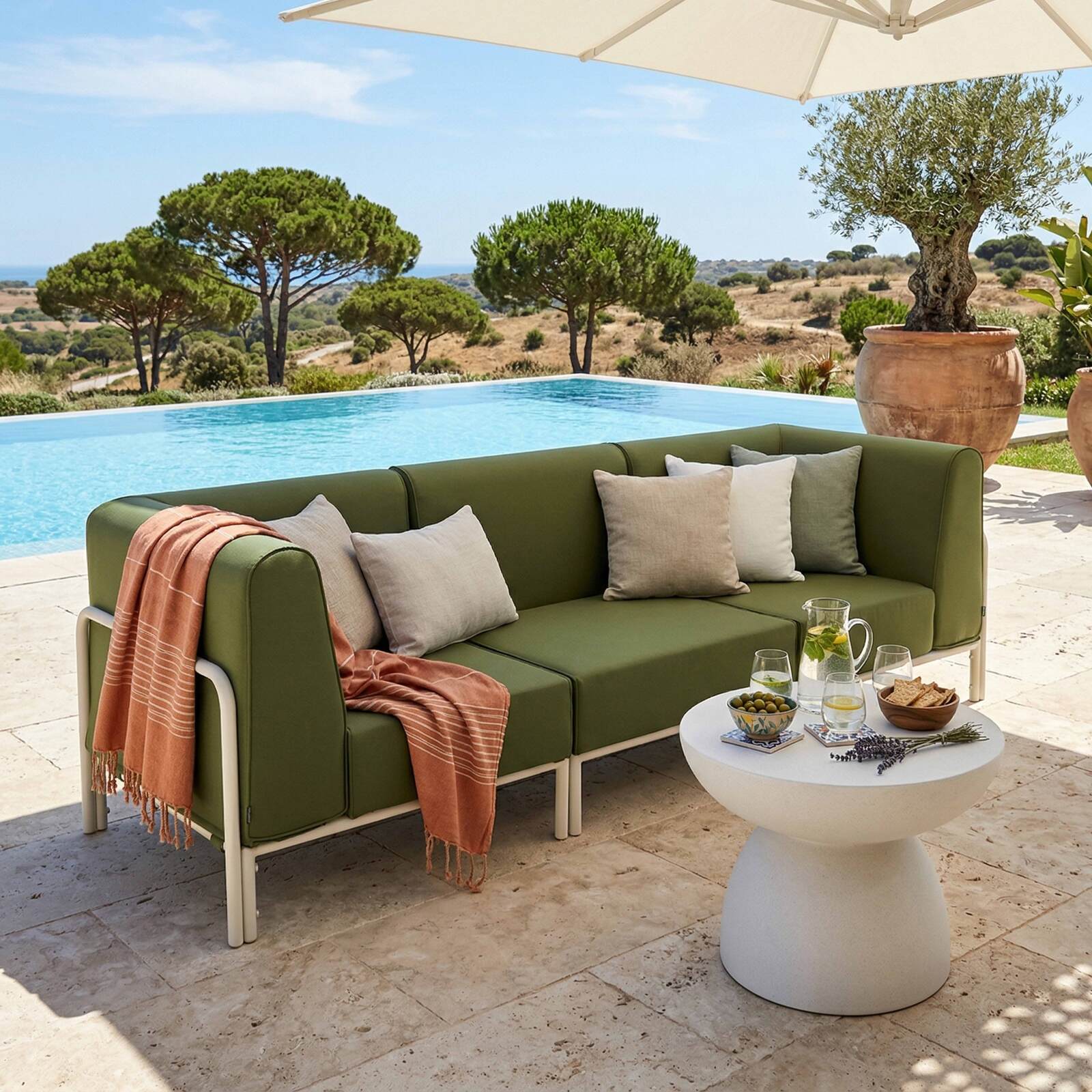 Salon de jardin modulable 3 places avec 1 chauffeuse et 2 fauteuils d'angle