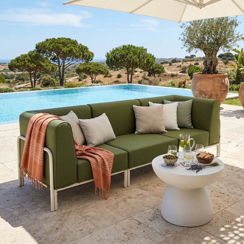 Salon de jardin modulable 3 places avec 1 chauffeuse et 2 fauteuils d'angle