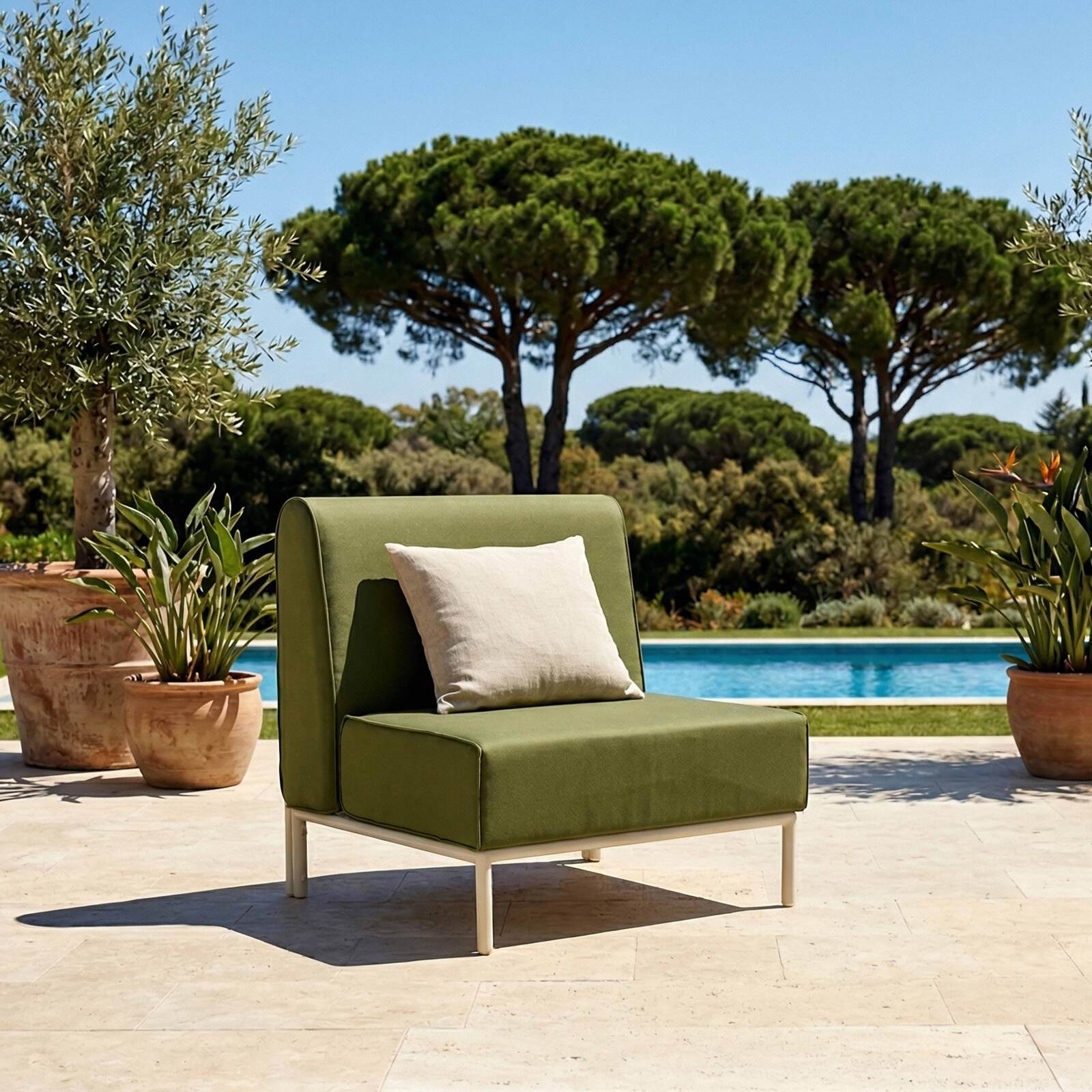 Salon de jardin modulable 3 places avec 1 chauffeuse et 2 fauteuils d'angle