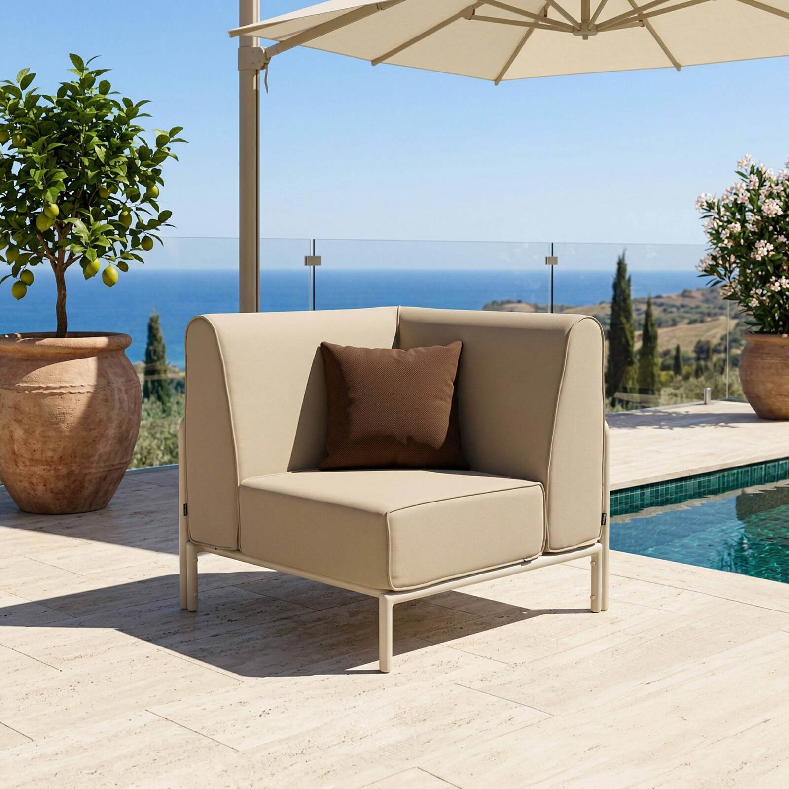 Salon de jardin modulable 3 places avec 1 chauffeuse et 2 fauteuils d'angle