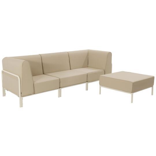 Salon de jardin modulable 4 places avec 1 chauffeuse, 2 fauteuils d'angle et 1 pouf | Oviala