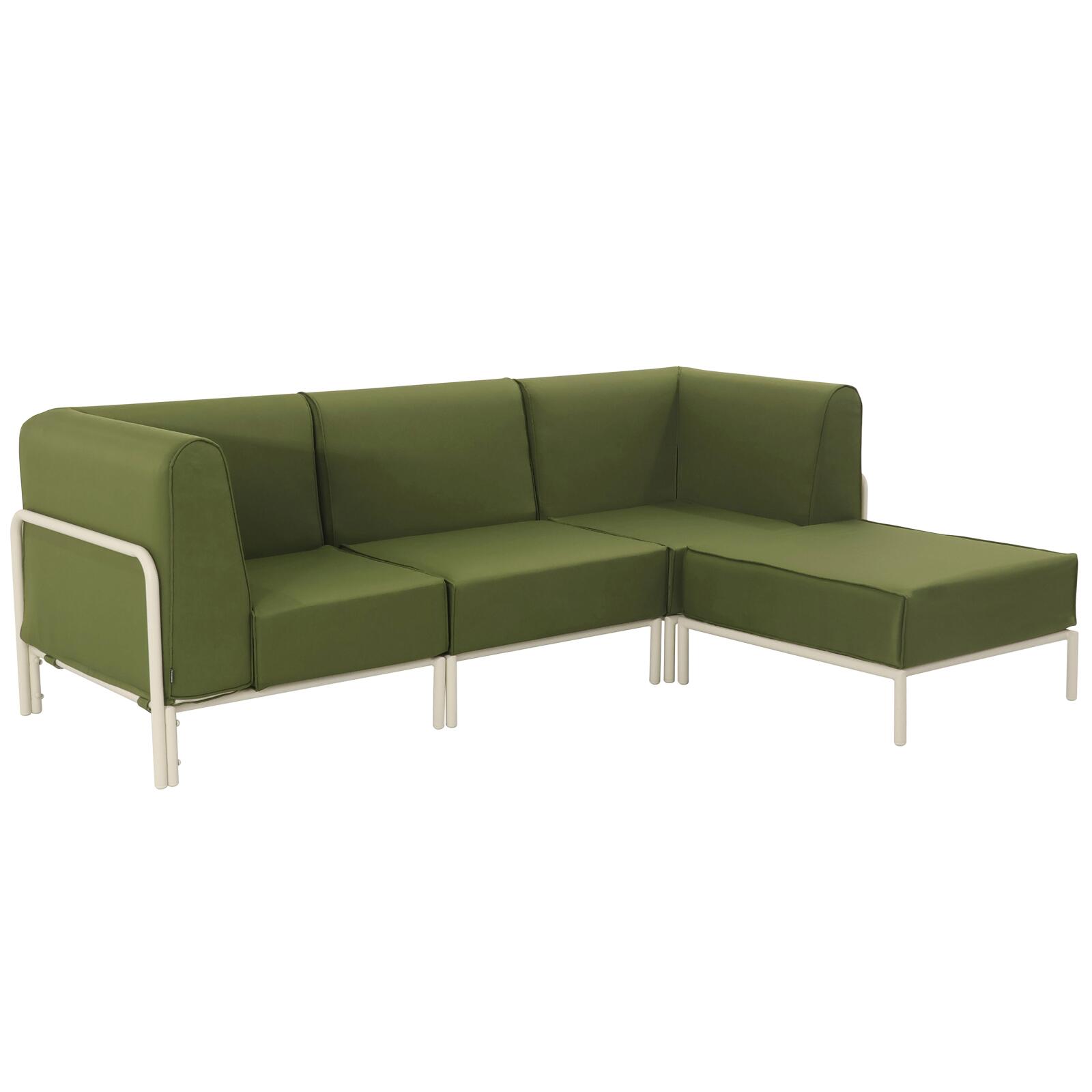 Salon de jardin modulable 4 places avec 1 chauffeuse, 2 fauteuils d'angle et 1 pouf