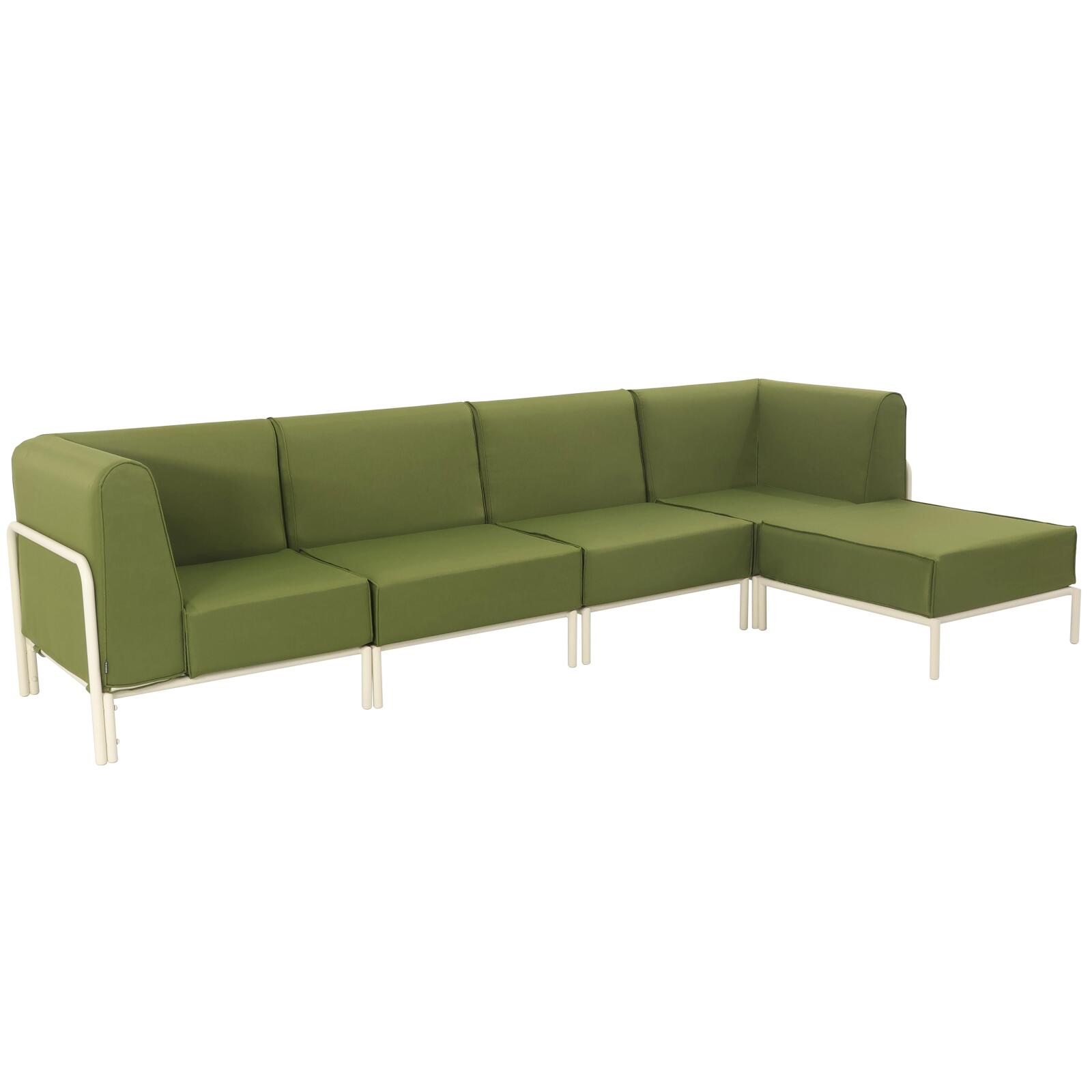 Salon de jardin modulable 5 places avec 2 chauffeuses, 2 fauteuils d'angle et 1 pouf