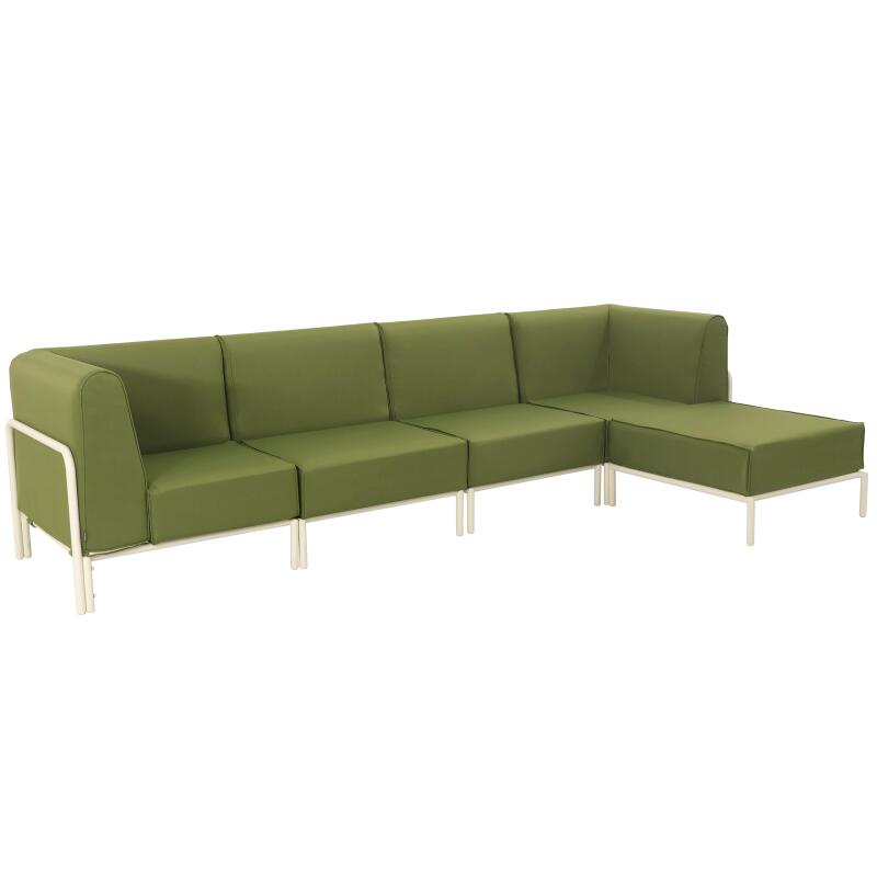 Salon de jardin modulable 5 places avec 2 chauffeuses, 2 fauteuils d'angle et 1 pouf