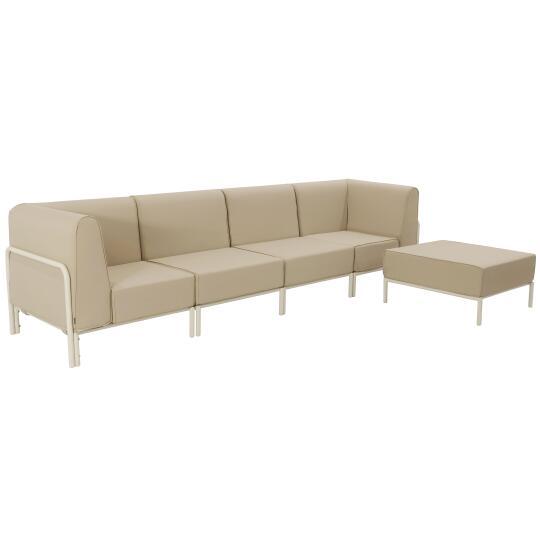 Salon de jardin modulable 5 places en aluminium avec 2 chauffeuses, 2 fauteuils d'angle et 1 pouf | Oviala
