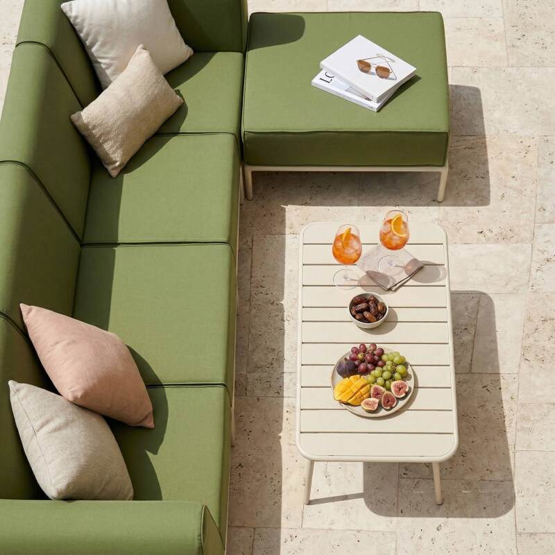 Salon de jardin modulable 5 places avec 2 chauffeuses, 2 fauteuils d'angle et 1 pouf (2/7)