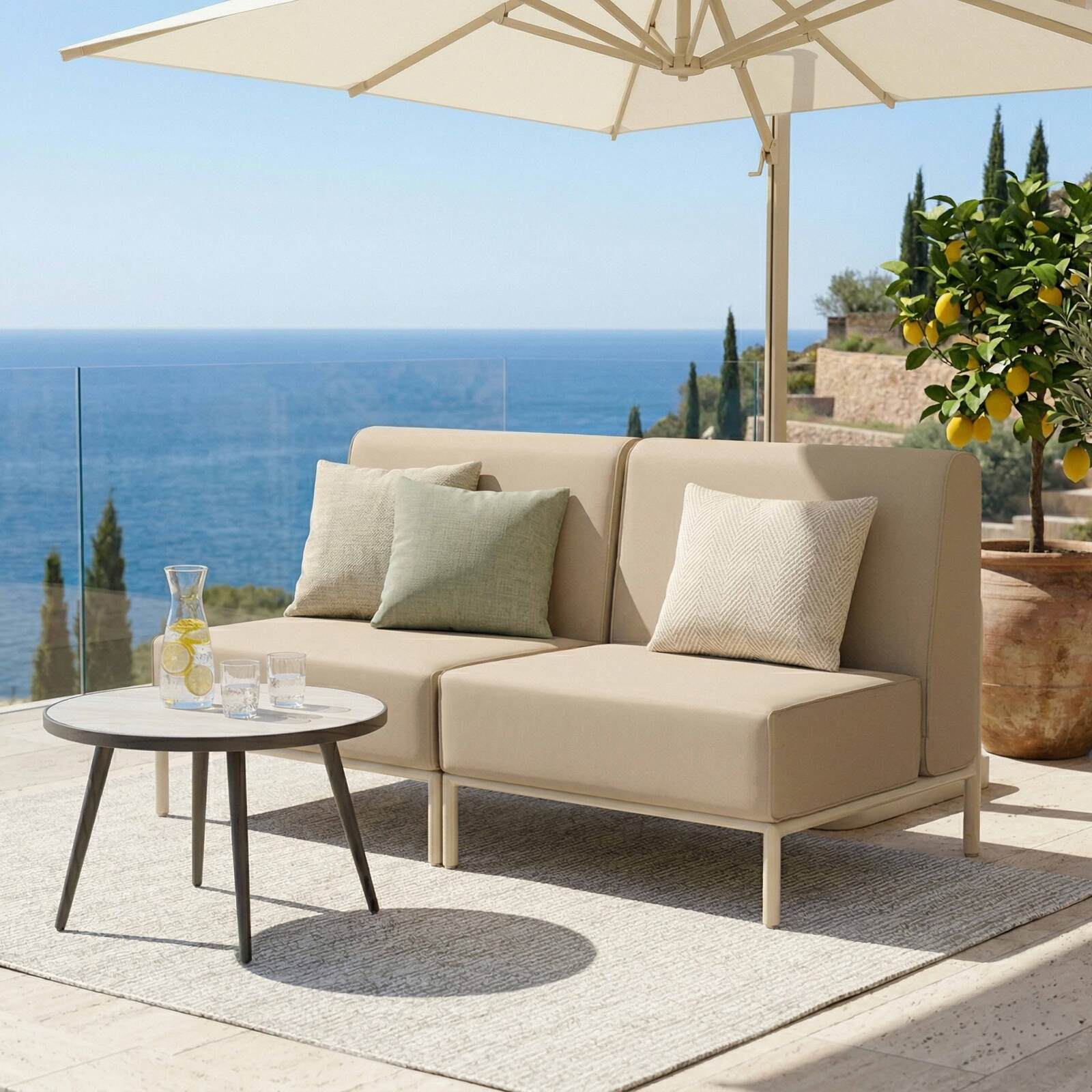 Salon de jardin modulable 2 places avec 2 chauffeuses