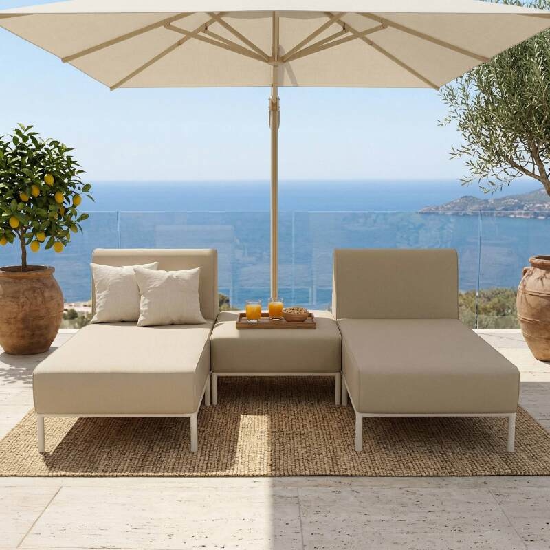 Salon de jardin modulable 3 places avec 2 méridiennes et 1 pouf (4/7)