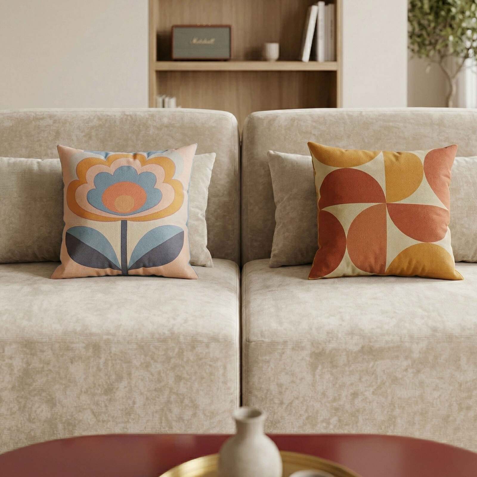 Canapé modulable 2 places en tissu avec coussins