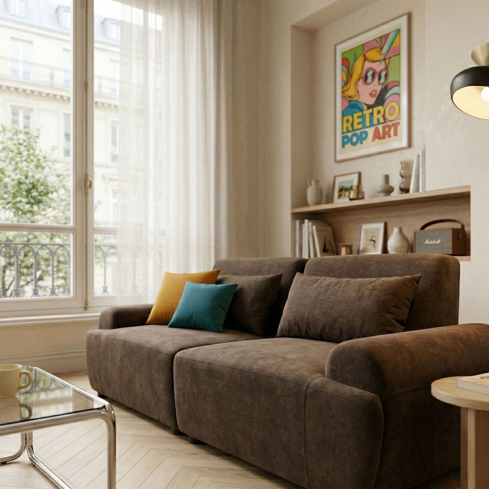 Canapé modulable 2 places en tissu avec coussins