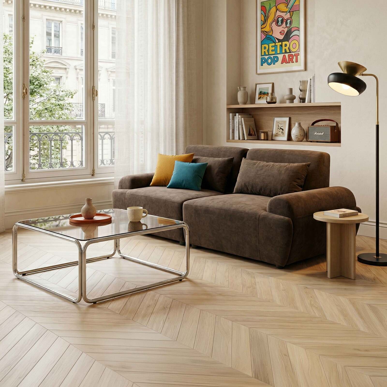 Canapé modulable 2 places en tissu avec coussins