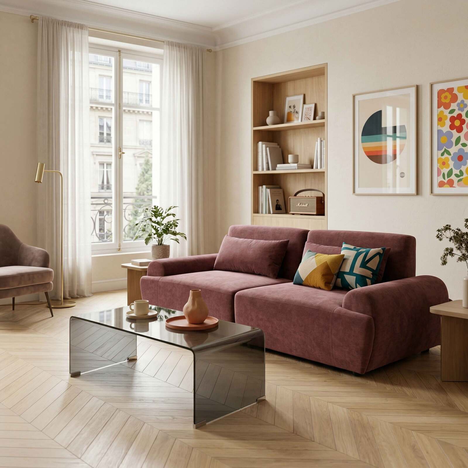 Canapé modulable 2 places en tissu avec coussins