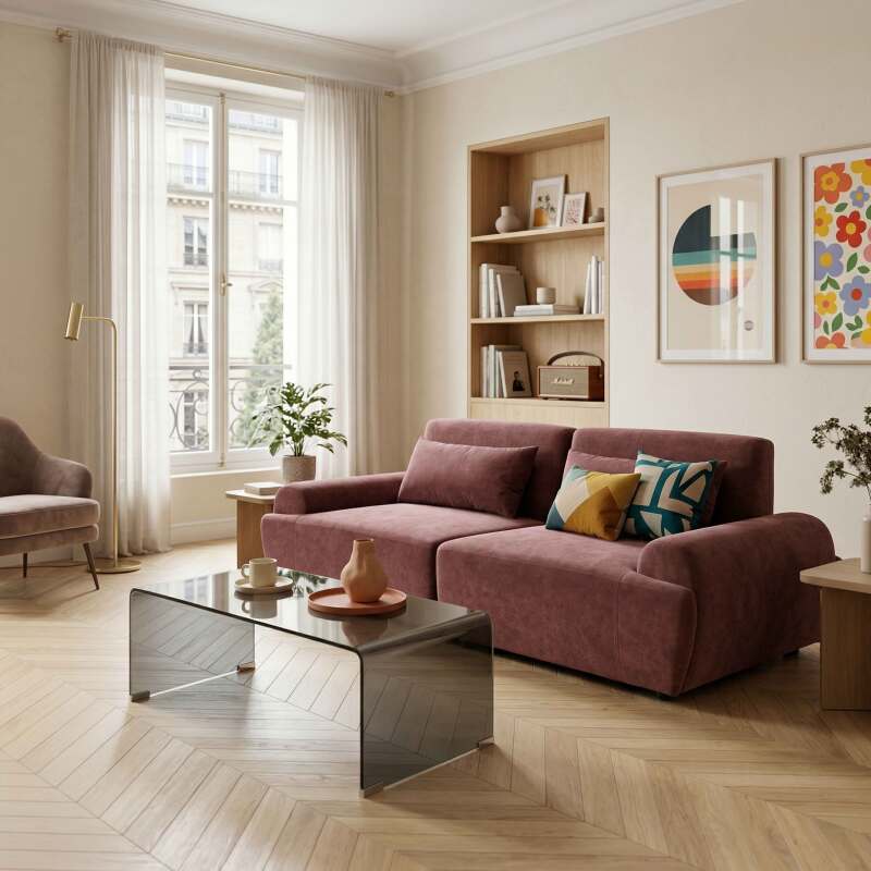 Canapé modulable 2 places en tissu avec coussins