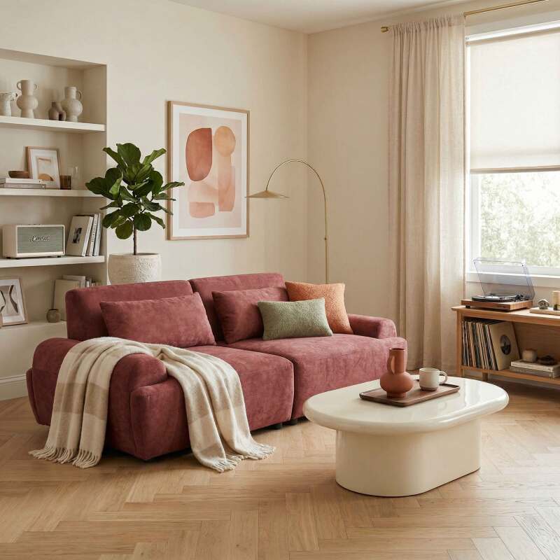 Canapé modulable 2 places en tissu avec coussins (7/9)