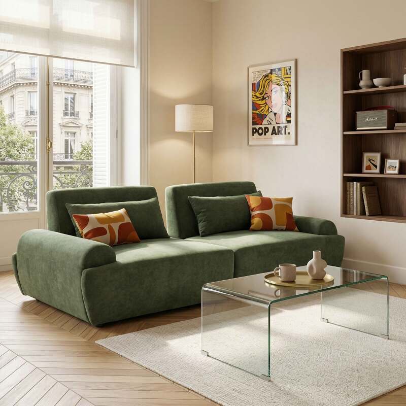 Canapé modulable 2 places en tissu avec coussins