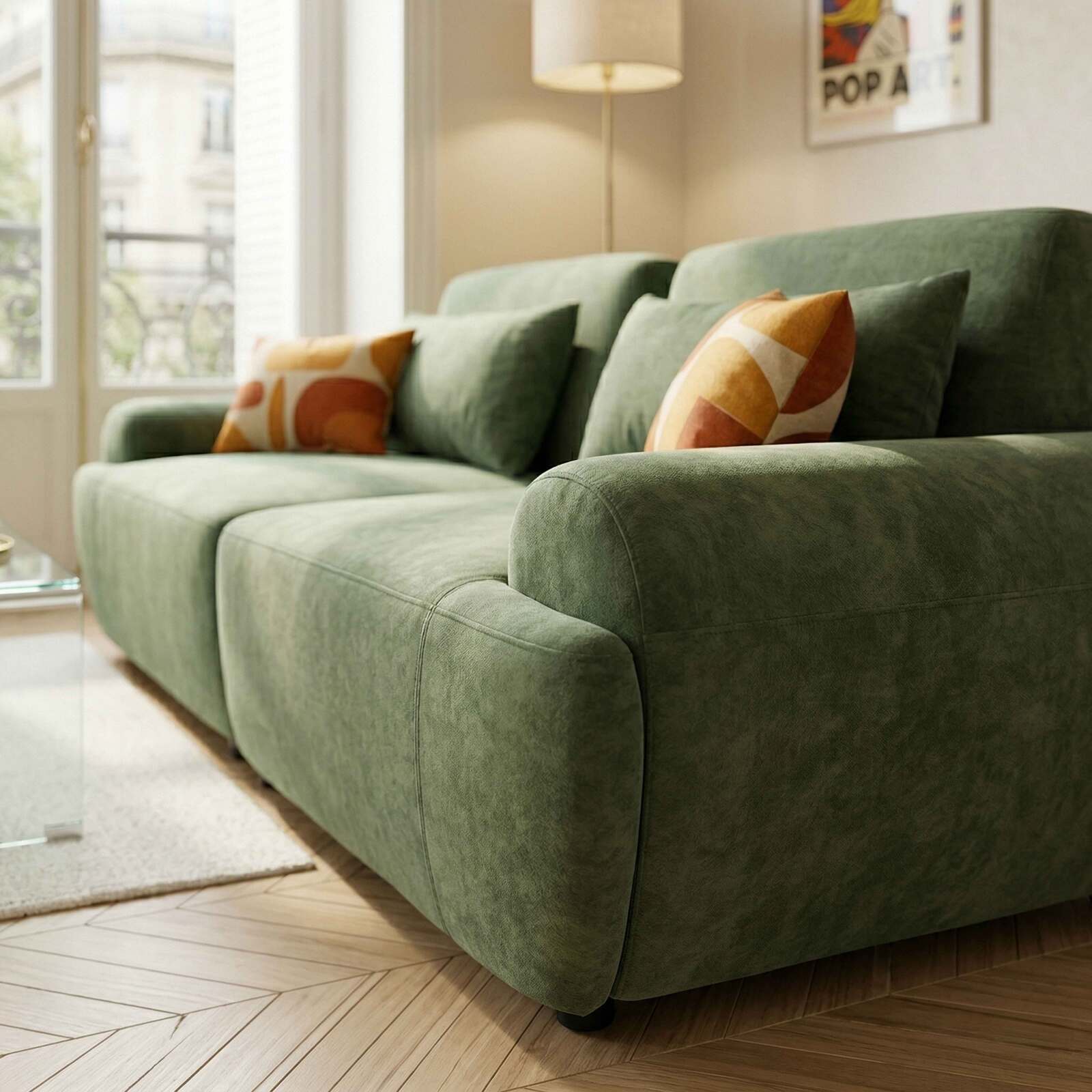 Canapé modulable 2 places en tissu avec coussins