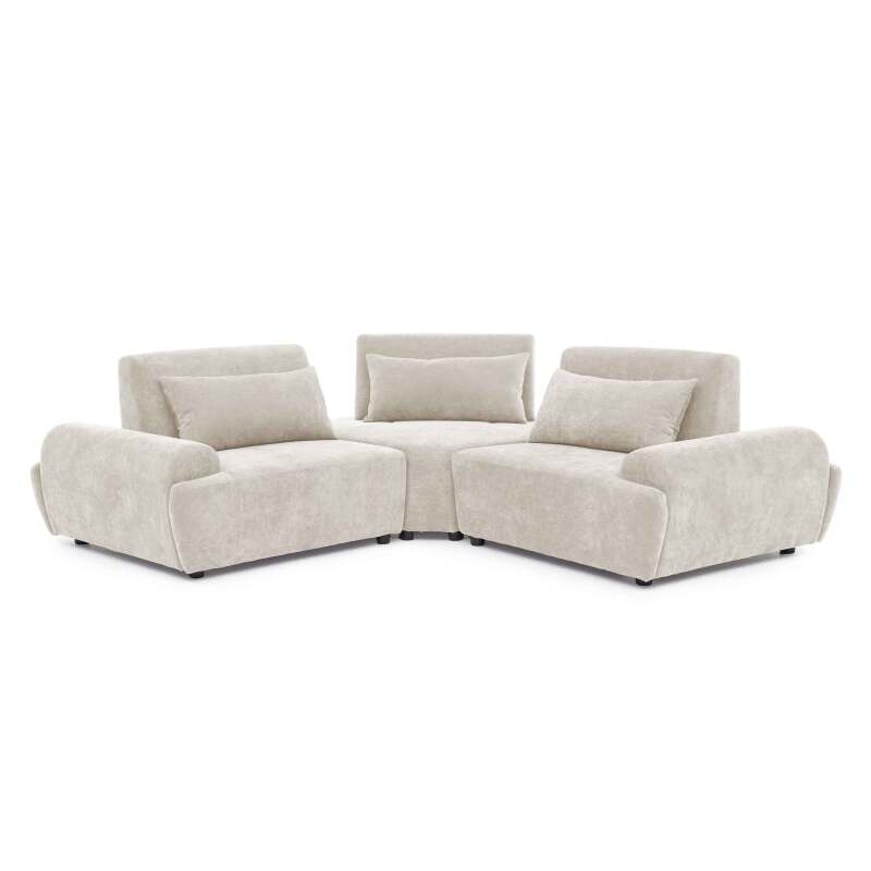 Canapé modulable d'angle 3 places en tissu avec coussins