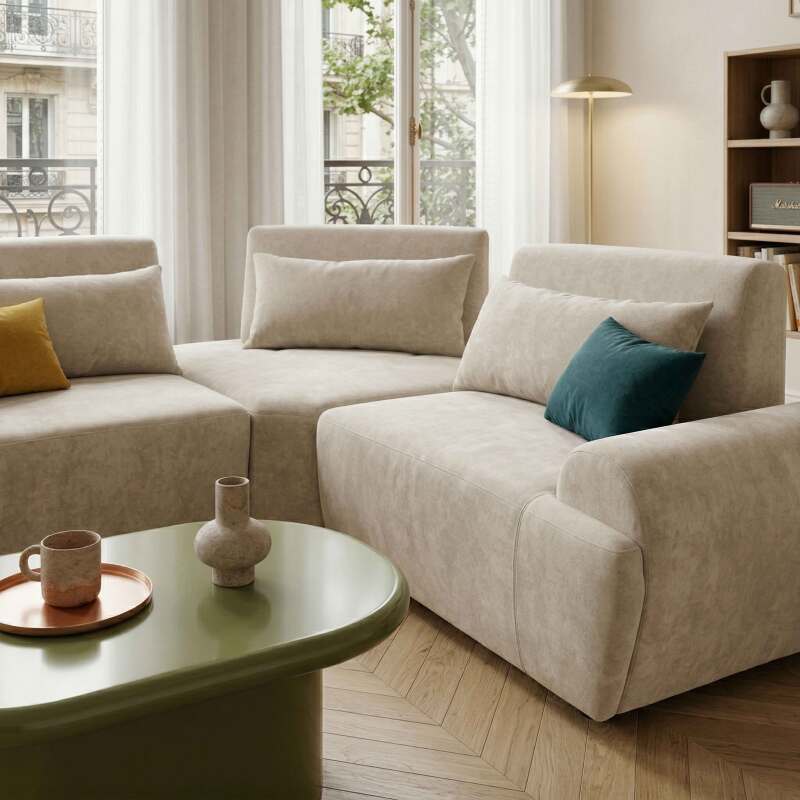 Canapé modulable d'angle 3 places en tissu avec coussins (2/8)