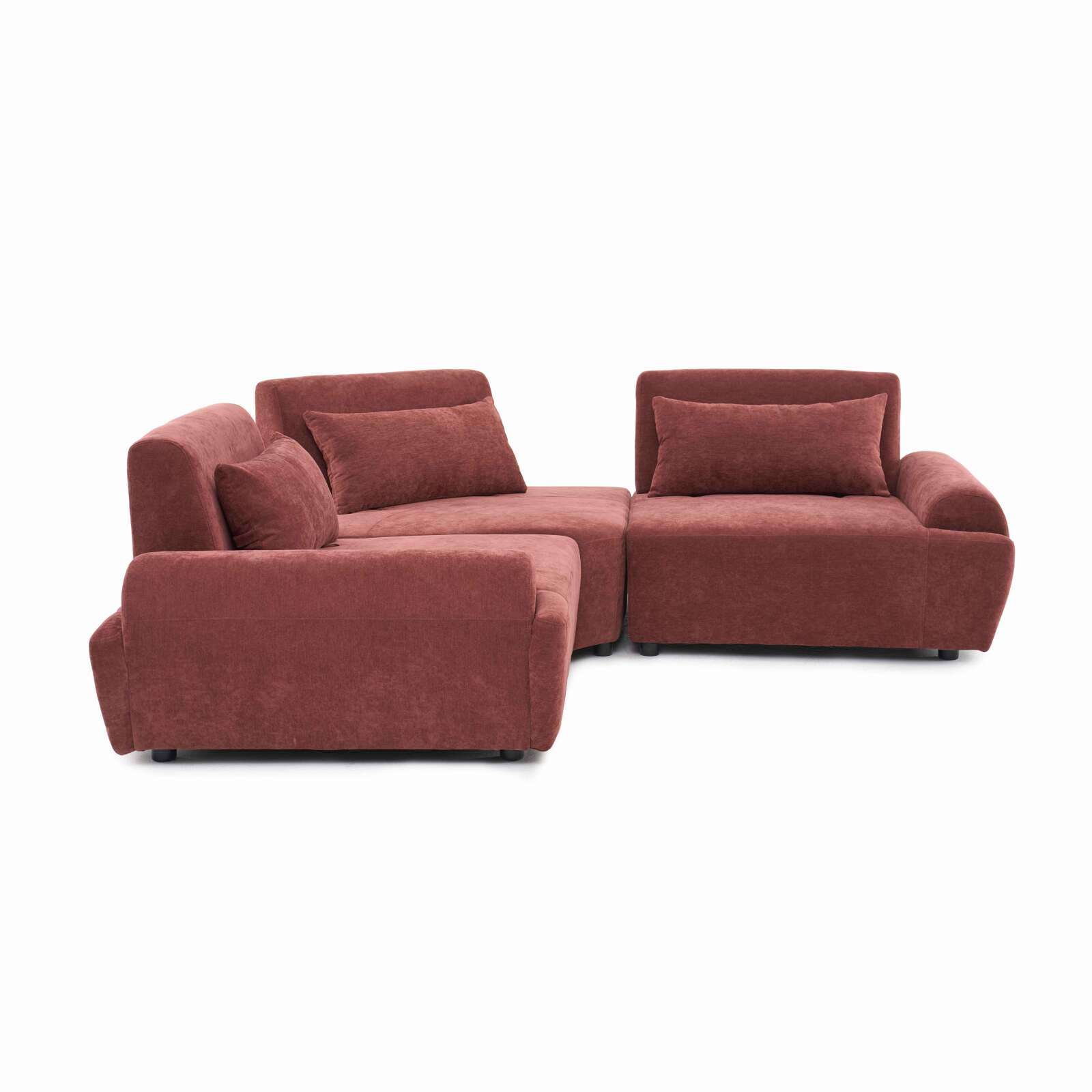 Canapé modulable d'angle 3 places en tissu avec coussins