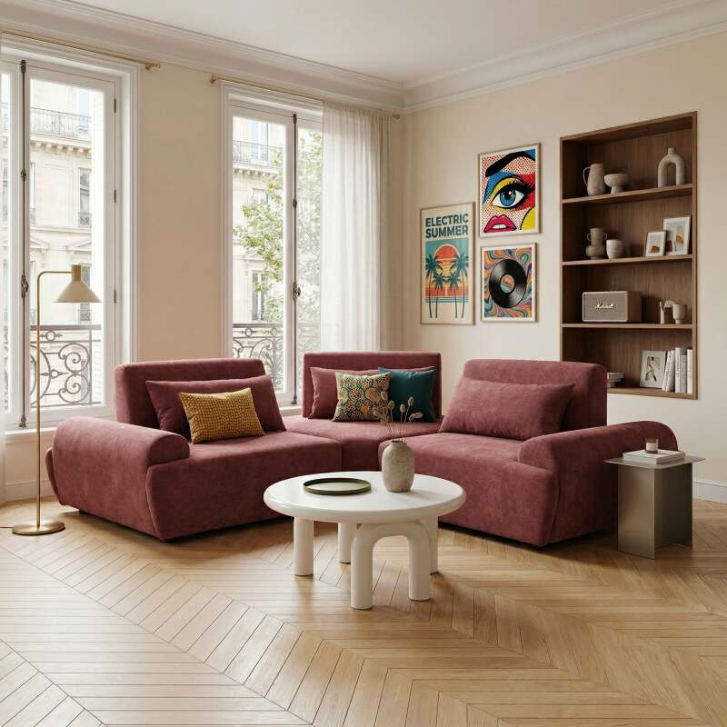 Canapé modulable d'angle 3 places en tissu avec coussins (8/9)