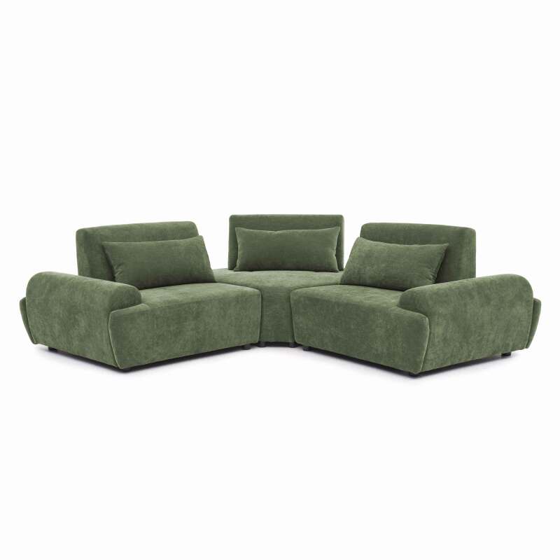 Canapé modulable d'angle 3 places en tissu avec coussins