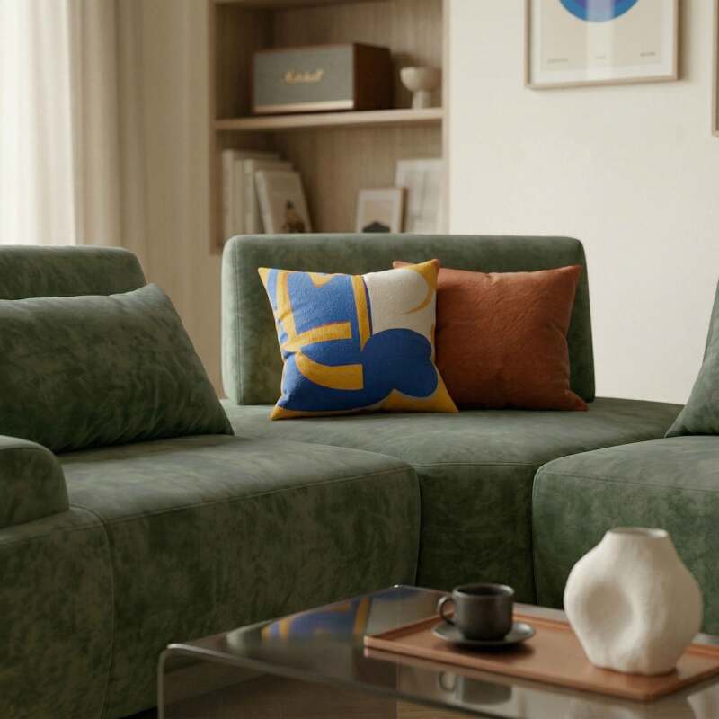 Canapé modulable d'angle 3 places en tissu avec coussins (4/8)