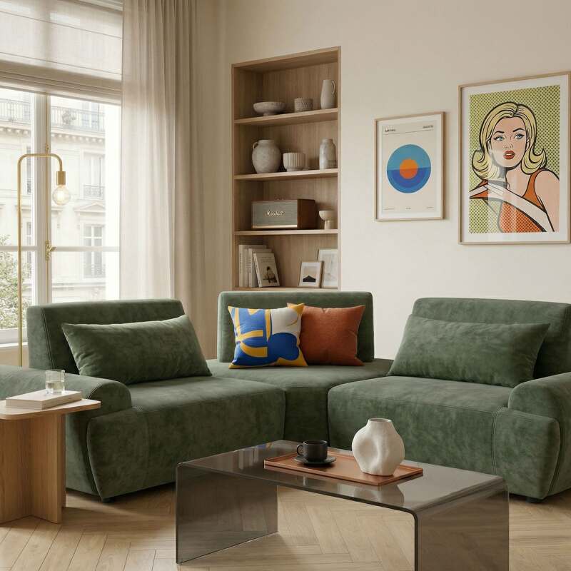 Canapé modulable d'angle 3 places en tissu avec coussins (3/8)