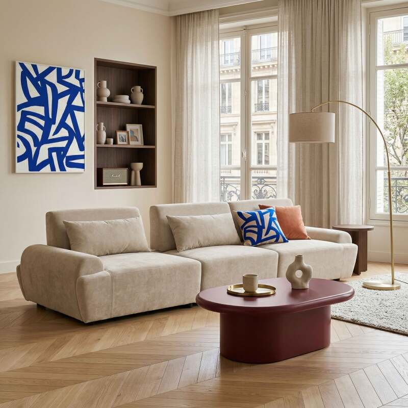 Canapé modulable 3 places en tissu avec coussins (7/9)