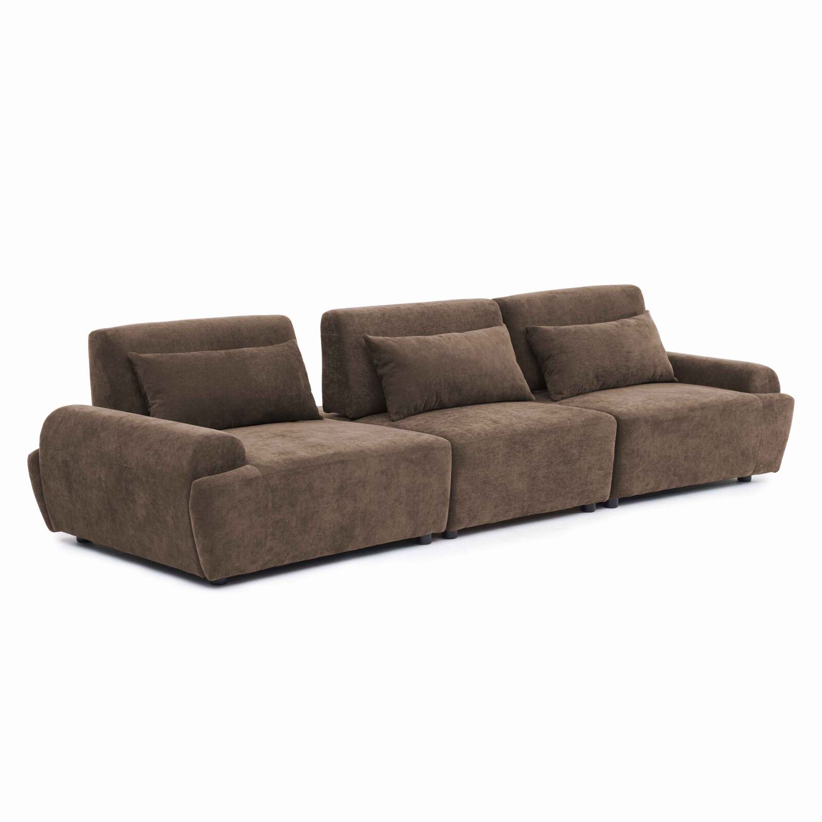 Canapé modulable 3 places en tissu avec coussins