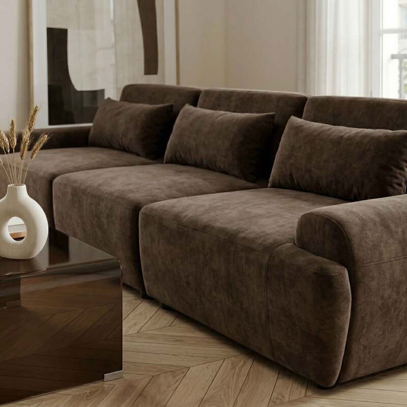 Canapé modulable 3 places en tissu avec coussins (3/7)