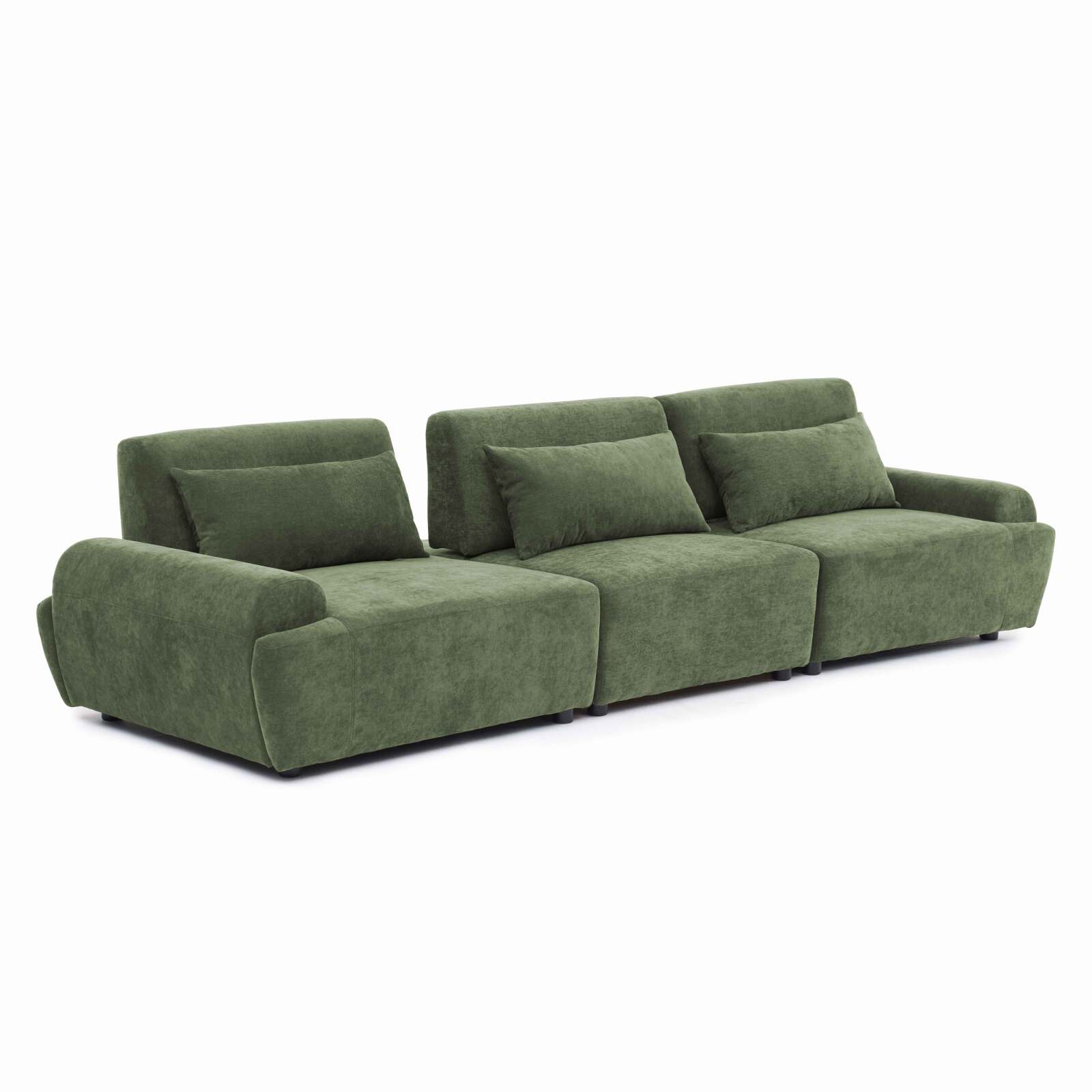 Canapé modulable 3 places en tissu avec coussins