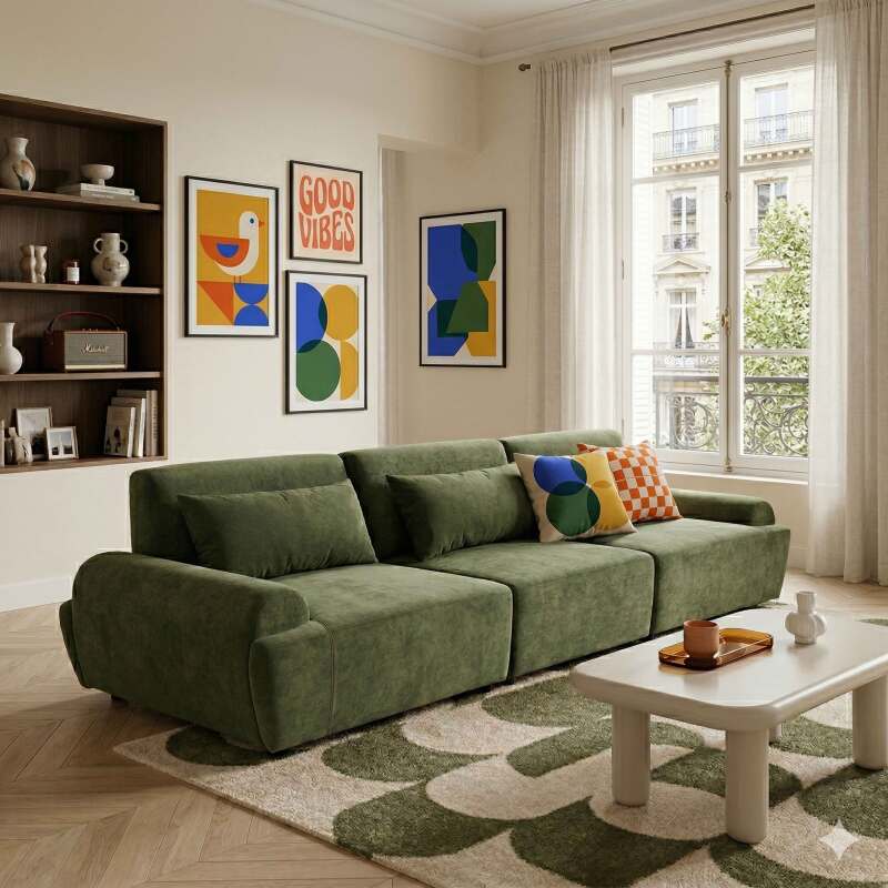 Canapé modulable 3 places en tissu avec coussins (2/8)
