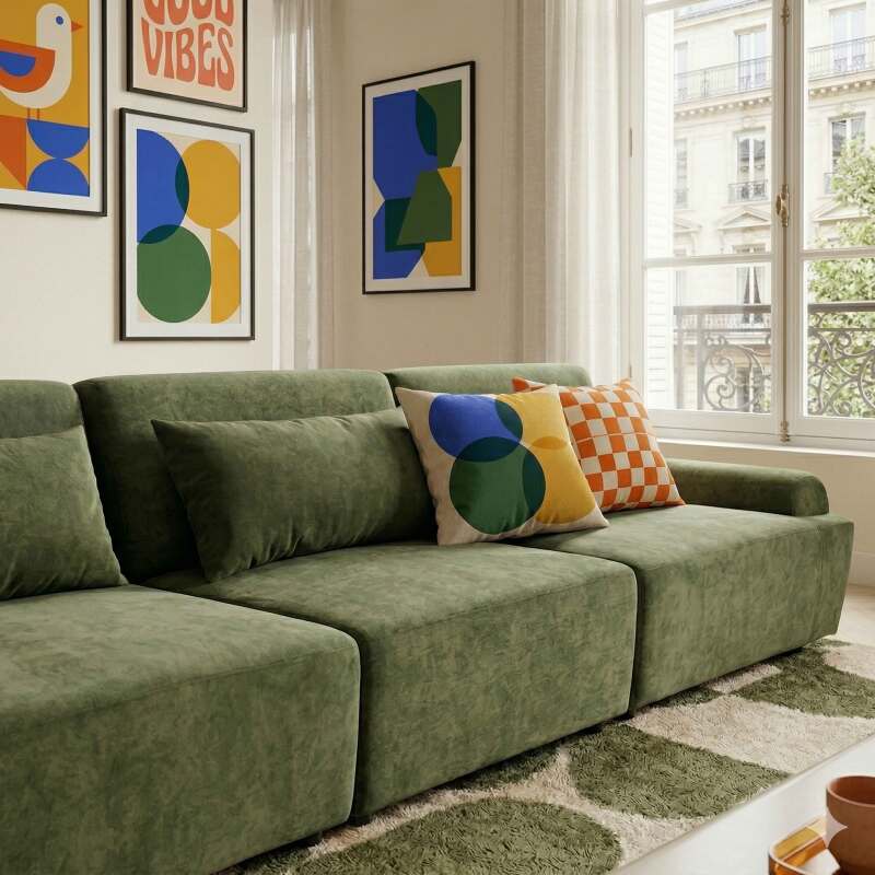 Canapé modulable 3 places en tissu avec coussins (3/8)
