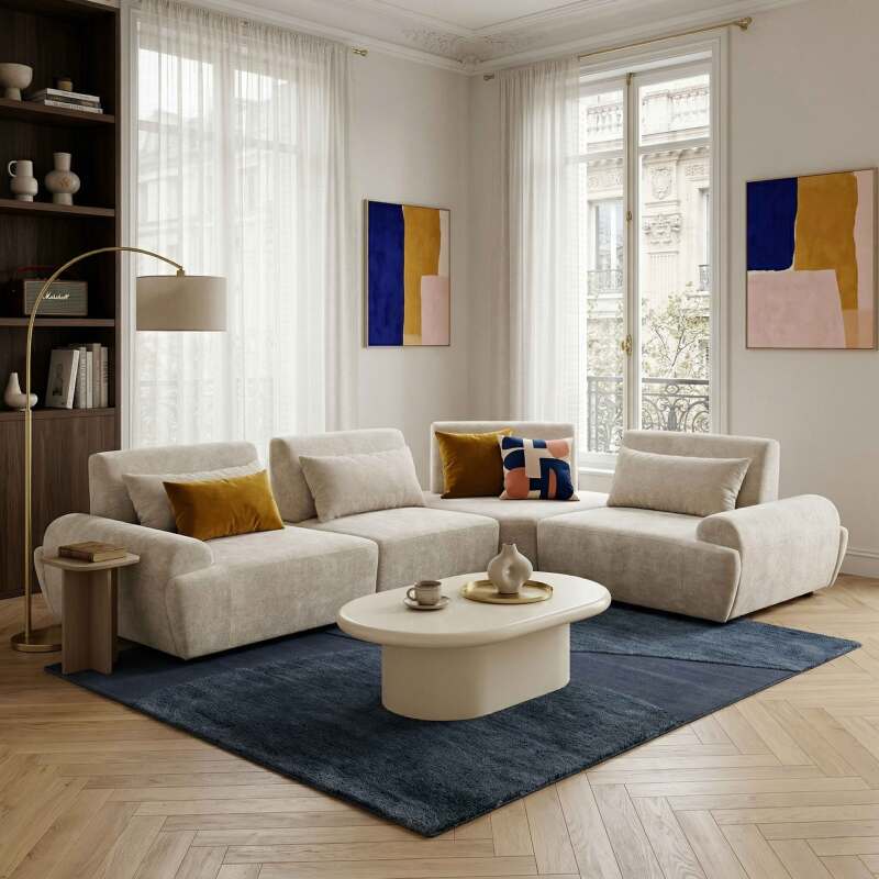 Canapé modulable d'angle 4 places en tissu avec coussins (8/9)