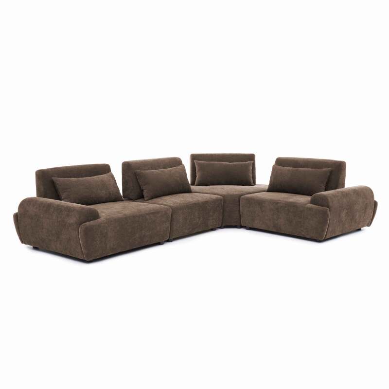 Canapé modulable d'angle 4 places en tissu avec coussins (8/10)