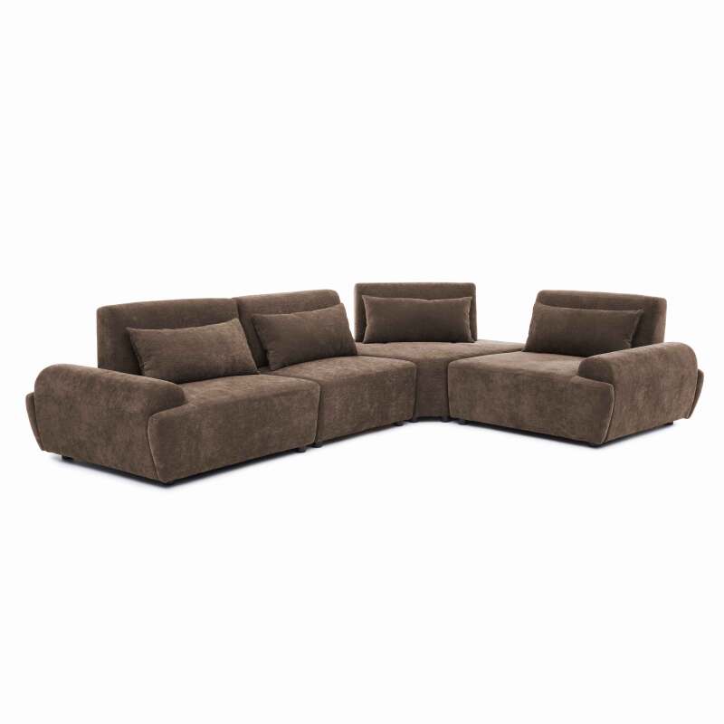 Canapé modulable d'angle 4 places en tissu avec coussins