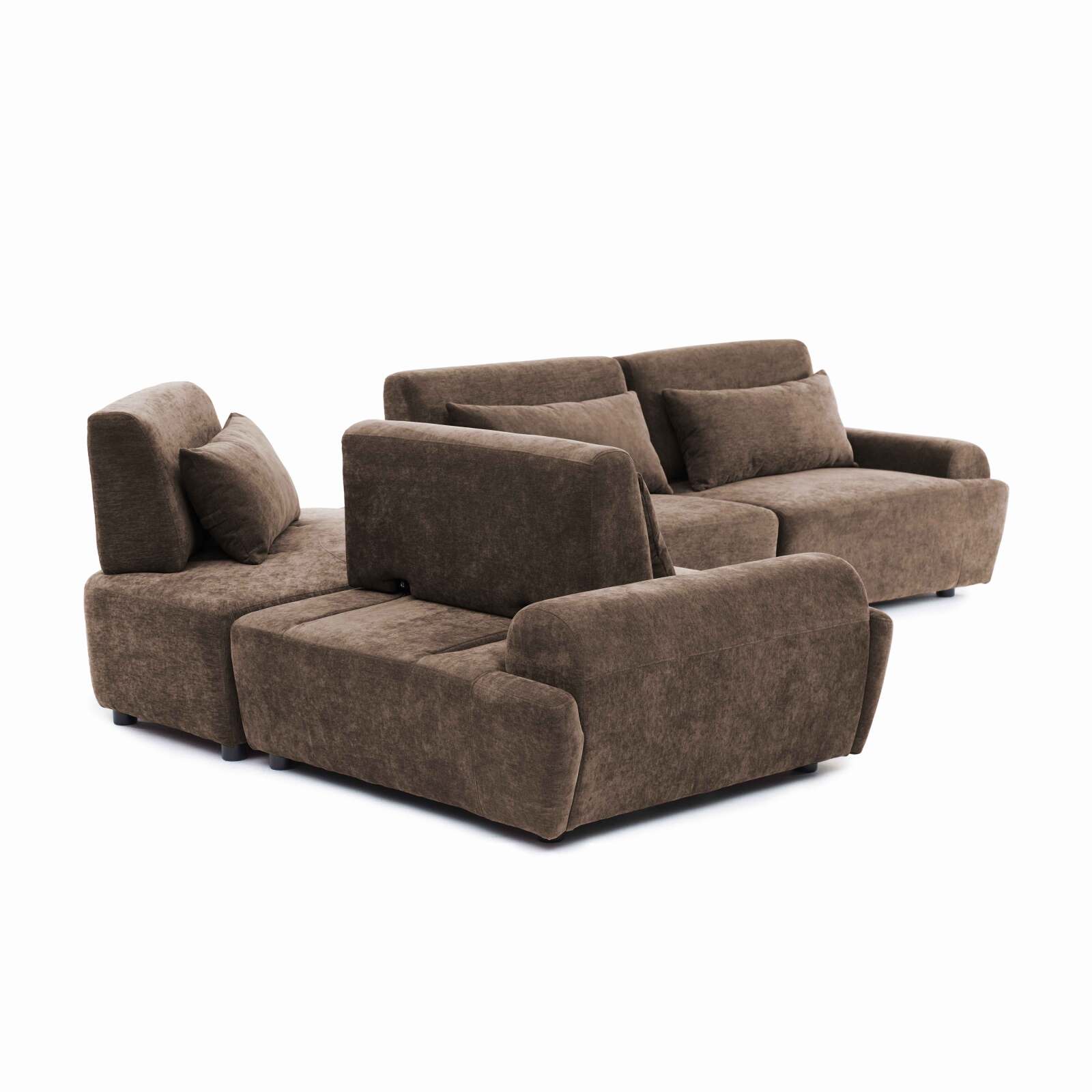 Canapé modulable d'angle 4 places en tissu avec coussins