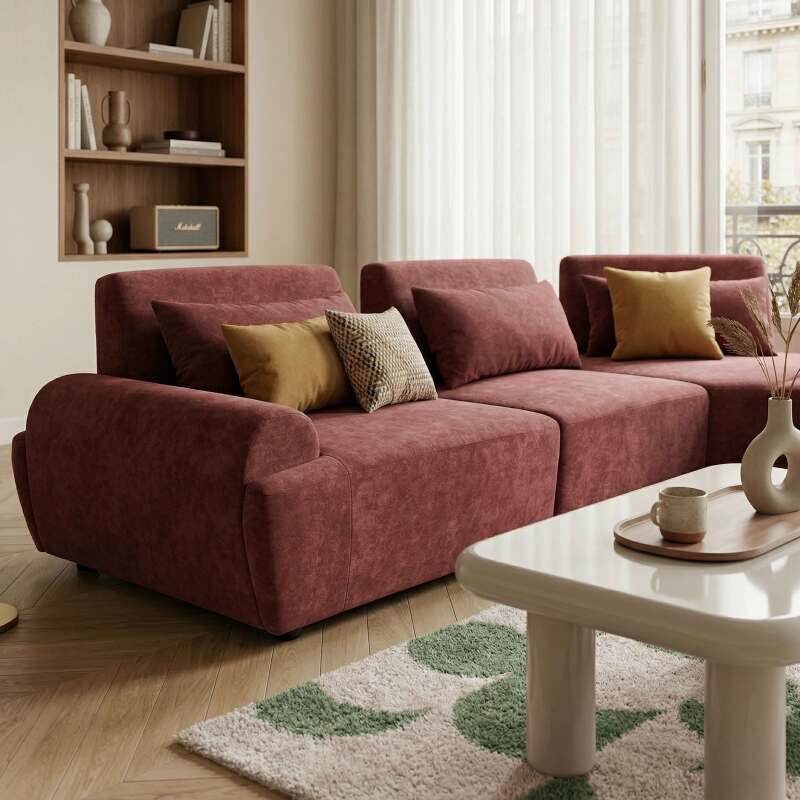 Canapé modulable d'angle 4 places en tissu avec coussins (2/9)